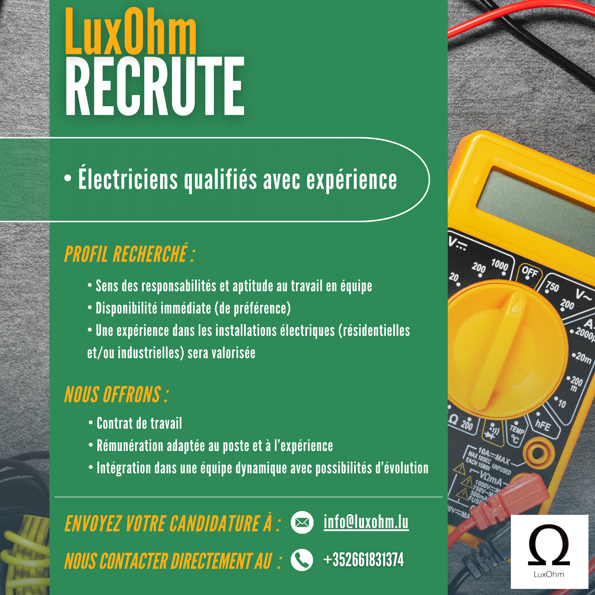 Nous recrutons ! LuxOhm